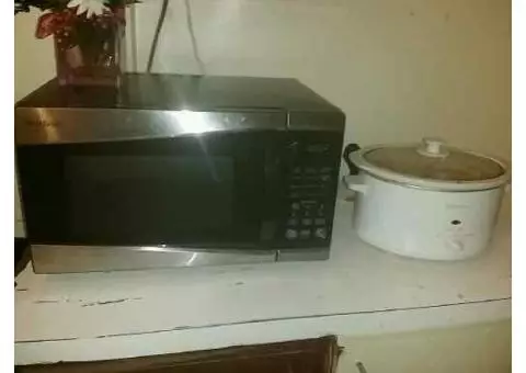 microwave, crock pot, and ccoffeemaker