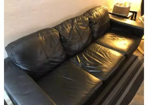 Black leather IKEA couch