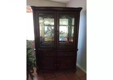 Solid Wood Table Six Chairs & China Hutch