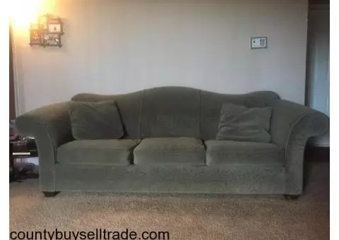 Matching Cloth Couch and Big Chair + Throw Pillows