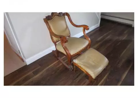 ANTIQUE OAK ROCKER AND FOOT STOOL