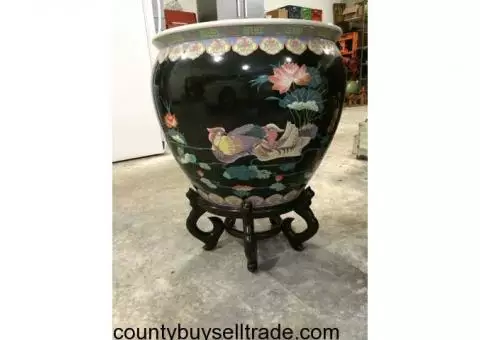 Large Oriental Goldfish bowl w/stand