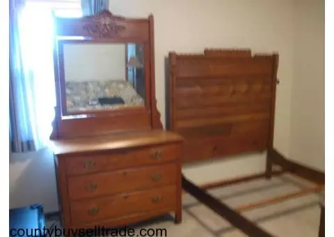 antique  oak bed and dresser