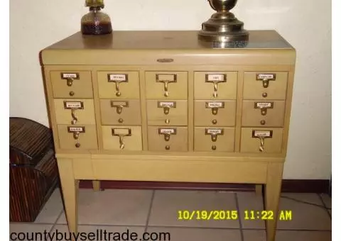 solid maple school card catalog and table