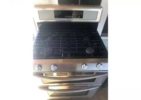 Stainless Maytag Gemini LP gas oven/stove top