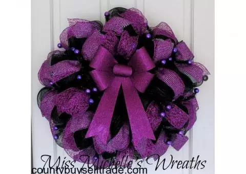 Halloween Purple Bow Wreath