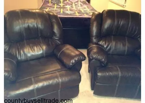 Brown Leather Recliners (Two)