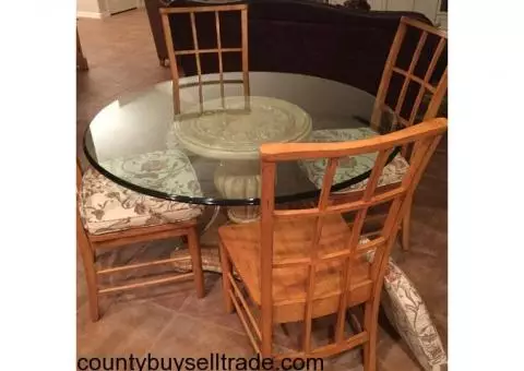 Round Glass Table Top on Wooden Pedestal with 4 chairs