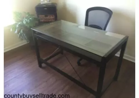 Glass Top Desk and Chair