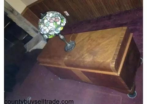 cedar chest and lamp