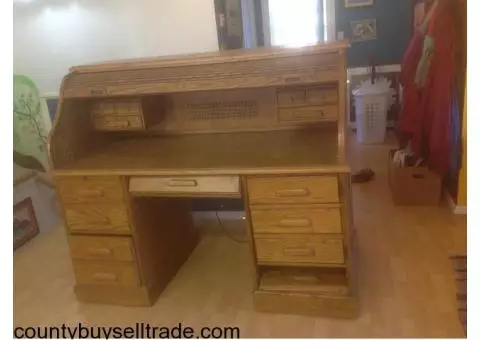 Roll top Oak computer desk