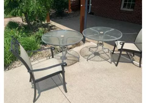 Sold - 2 tables, 2 upright chairs, 4 lounge chairs