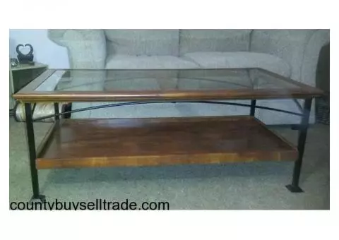 Wood frame Glass top coffee table