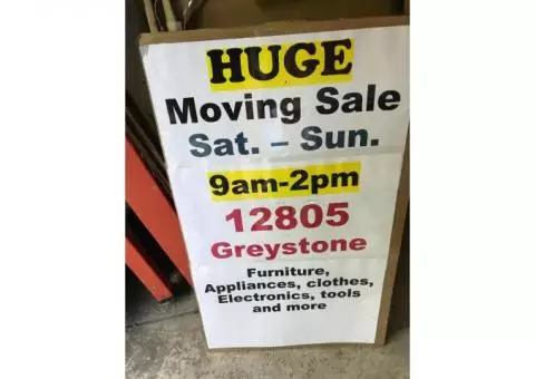 Moving Sale - Sat & Sun , June  22 & 23