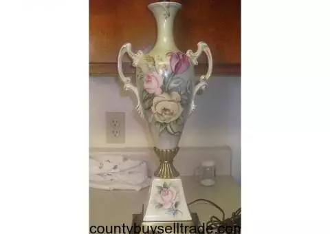 Antique-Limoges-Porcelain--Lamp-Vase-Artist-Signed-Hand-Painted Roses-19th Century