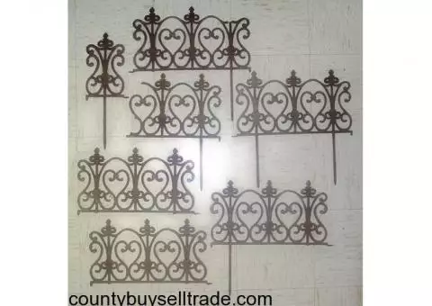 Antique Victorian Era Ornate Cast Iron Garden Trim Fence Border 18"W- 7 Interlocking Pcs