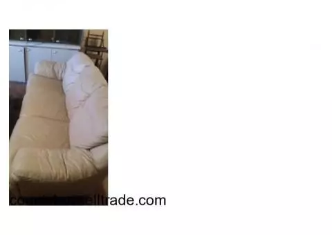 COUCH LEATHER-OFF WHITE 7 ft.