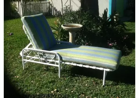 White Chaise with Striped Sunbrella Cushion