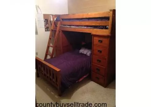 T-Bunk with desk, dresser, and shelves