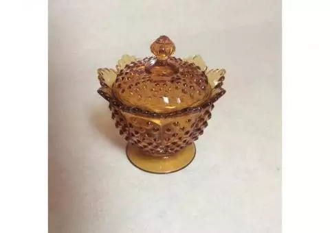 Antique Fenton Amber Hobnail Candy Dish