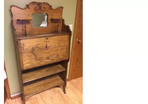 Antique Oak Secretary Desk with Drop Front Lid