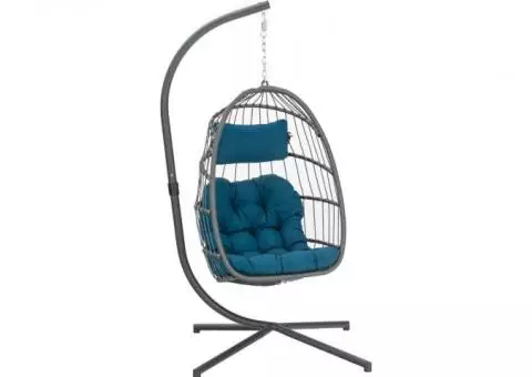 BRAND NEW Wicker Egg Chair (Still in box) - Teal Blue Cushion