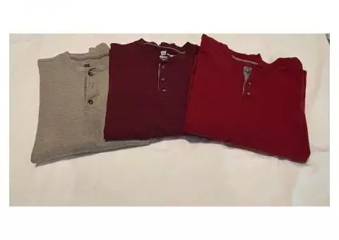 3 Hanes Men's Long-Sleeve Henley Shirt Beefy-T pure cotton 3 button Size Large