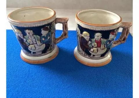 A Set Of 2 Stein Beer Mug Mustache Vintage Enesco Japan E-7130