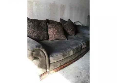 Large olive green suede couch