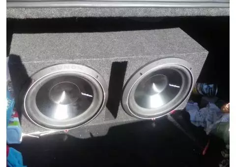 Two 12" Rockford p3 Subwoofers w/ 1000w Rockford Amp, enclosure, converter