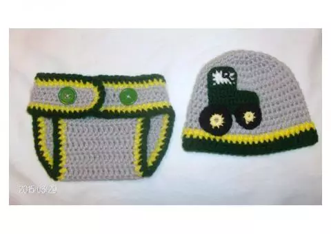 Hand crocheted John Deere set.