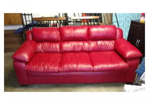 Leather couch red