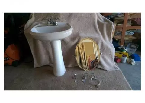 Bathroom Pedestal Sink & Faucet, Mirror & More