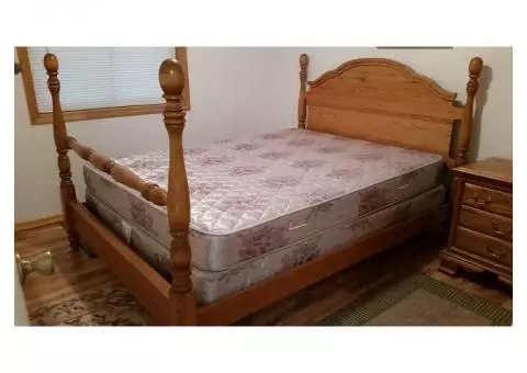 3 Piece Solid Oak Queen Bedroom Set with Beauty Rest Box spring and Mattress