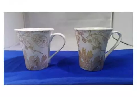 Golden Foliage Big Chunky Coffee Mugs 222 Fifth Pair