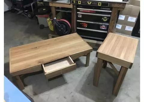 coffee table and matching end table. solid oak!!