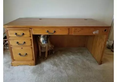 Solid wood desk with return