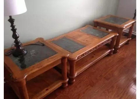 Oak Coffee Table and 2 end tables