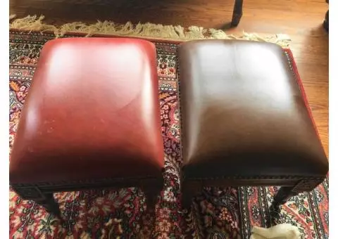 2 leather and wood footstools