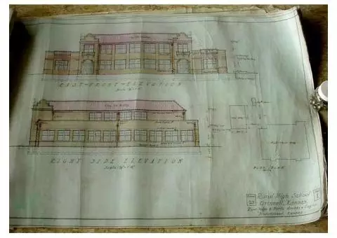 Original 1929 Grinnell KS High School Architectural Drawings