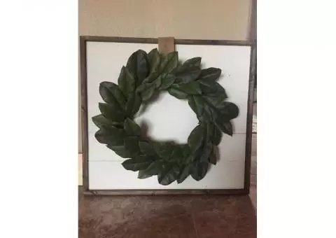 Magnolia wreath shiplap wood frame