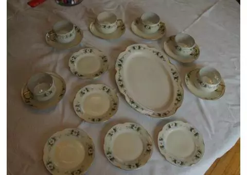 Heirloom cups, saucers and serving plates