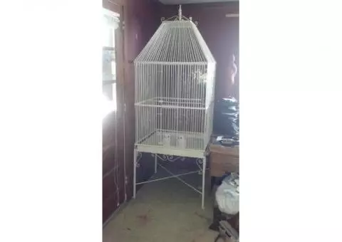 Heavy Duty White Wrought Iron Bird Cage with Base