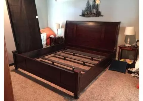 King Bed mahogany frame, privacy panel, side tables