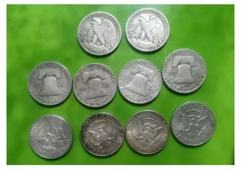 TEN 90% Silver Half Dollars 3.6170 .999 ASW