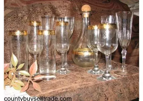 Gold plated - Etched Crystal Stemware and Carafe'