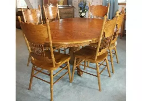 7 PIECE OAK CLAW PEDESTAL DINING ROOM SET