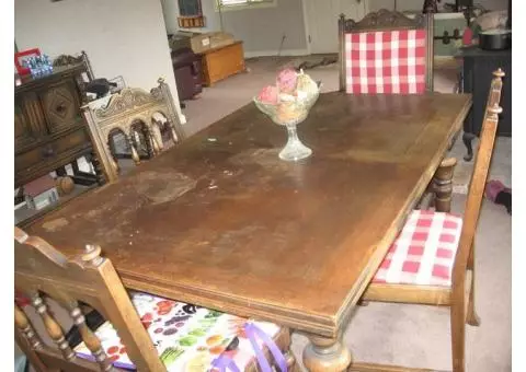 Large dining table 6 chairs and buffet