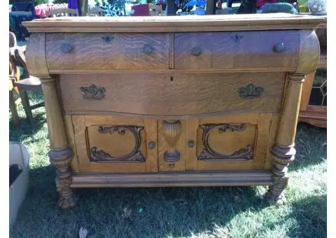 Tiger Oak Buffet & Cherry Dresser with Mirror