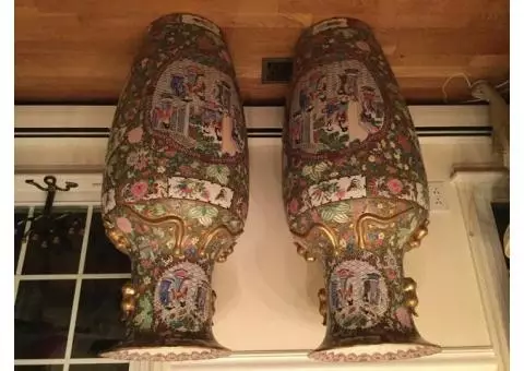 TWO CHINESE ROSE MEDALLION VASES